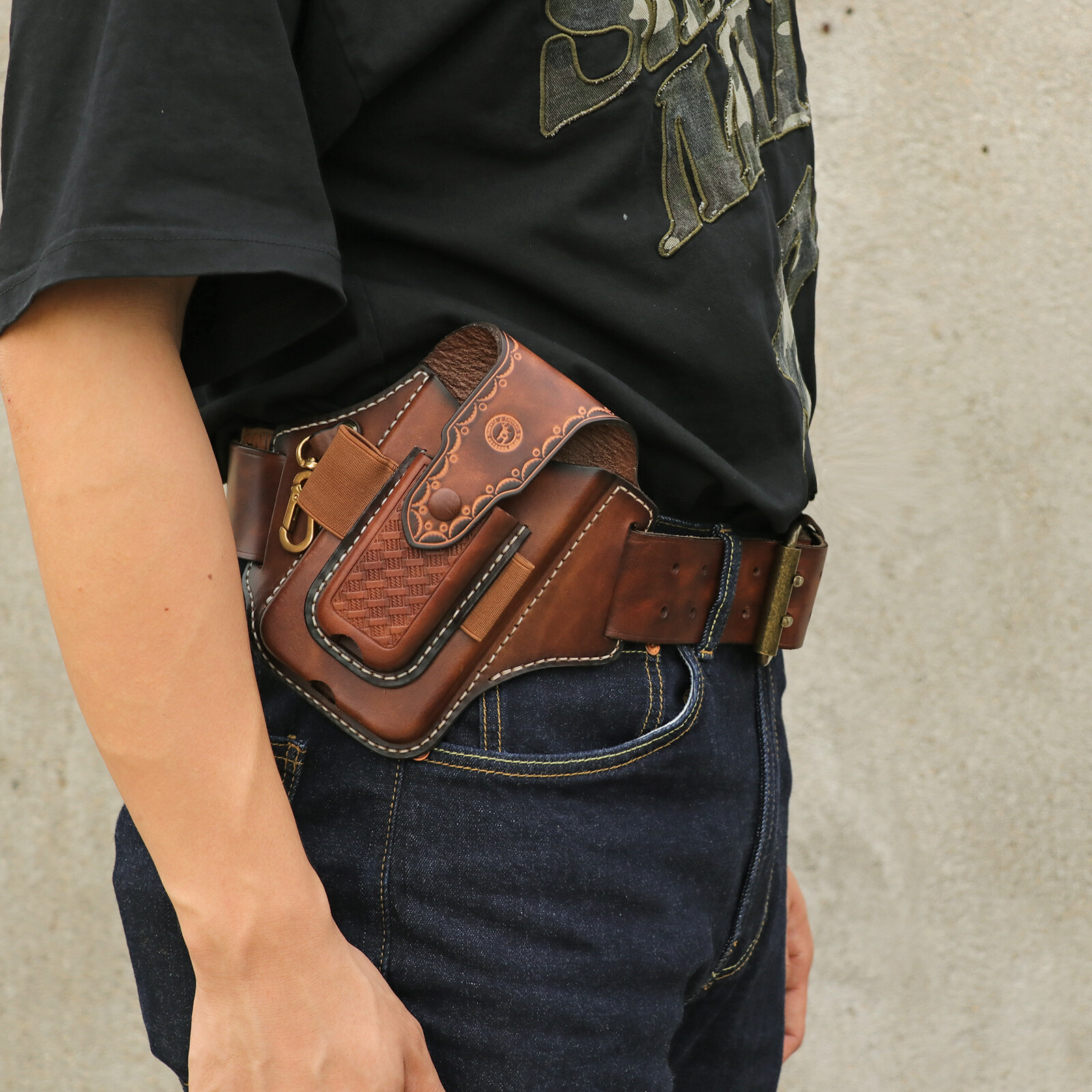 Tourbon Leather EDC Multitool Carry Sheath Belt Holster Pen Pouch Phone Case