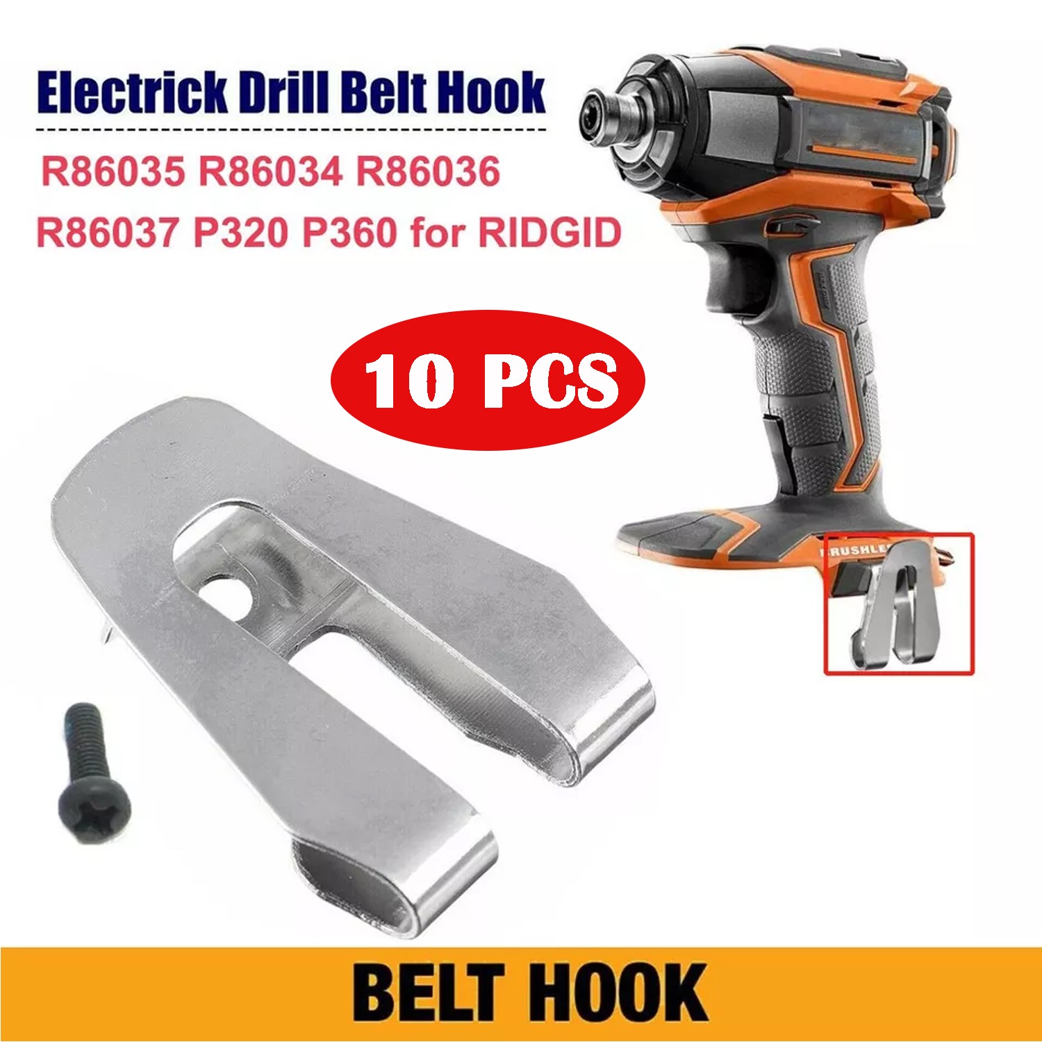 10X For Ridgid Belt Clip Hook w/Screw For Ridgid R86035 R86034 R86036 18V Tools