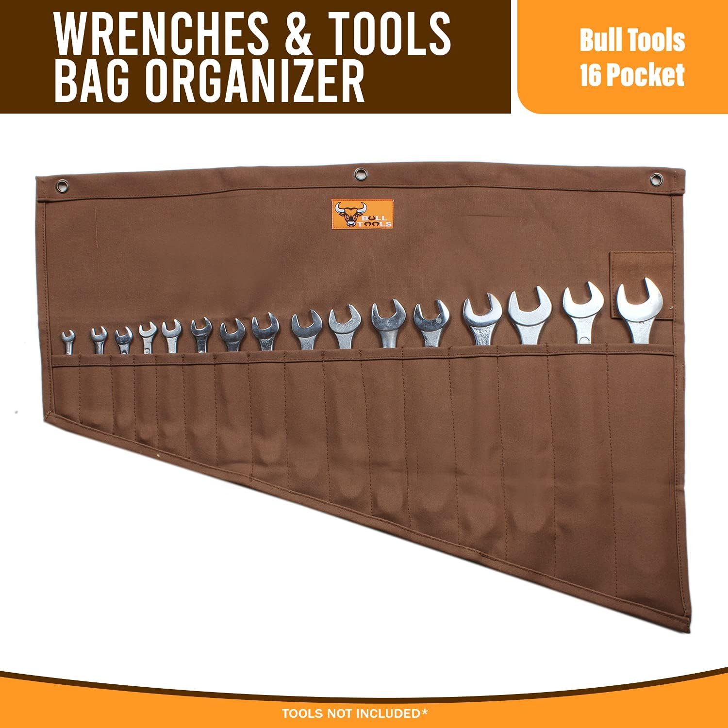 BULL TOOLS Roll up Tool Bag Organizer 16 Pockets Metric & SAE Wrench Organizer H