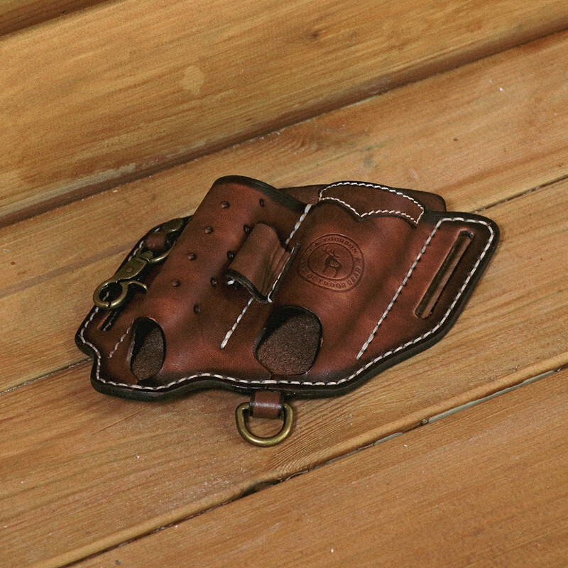 TOURBON Leather 4-in-1 Tool Belt Holster EDC Multitool Flashlight Sheath Utility