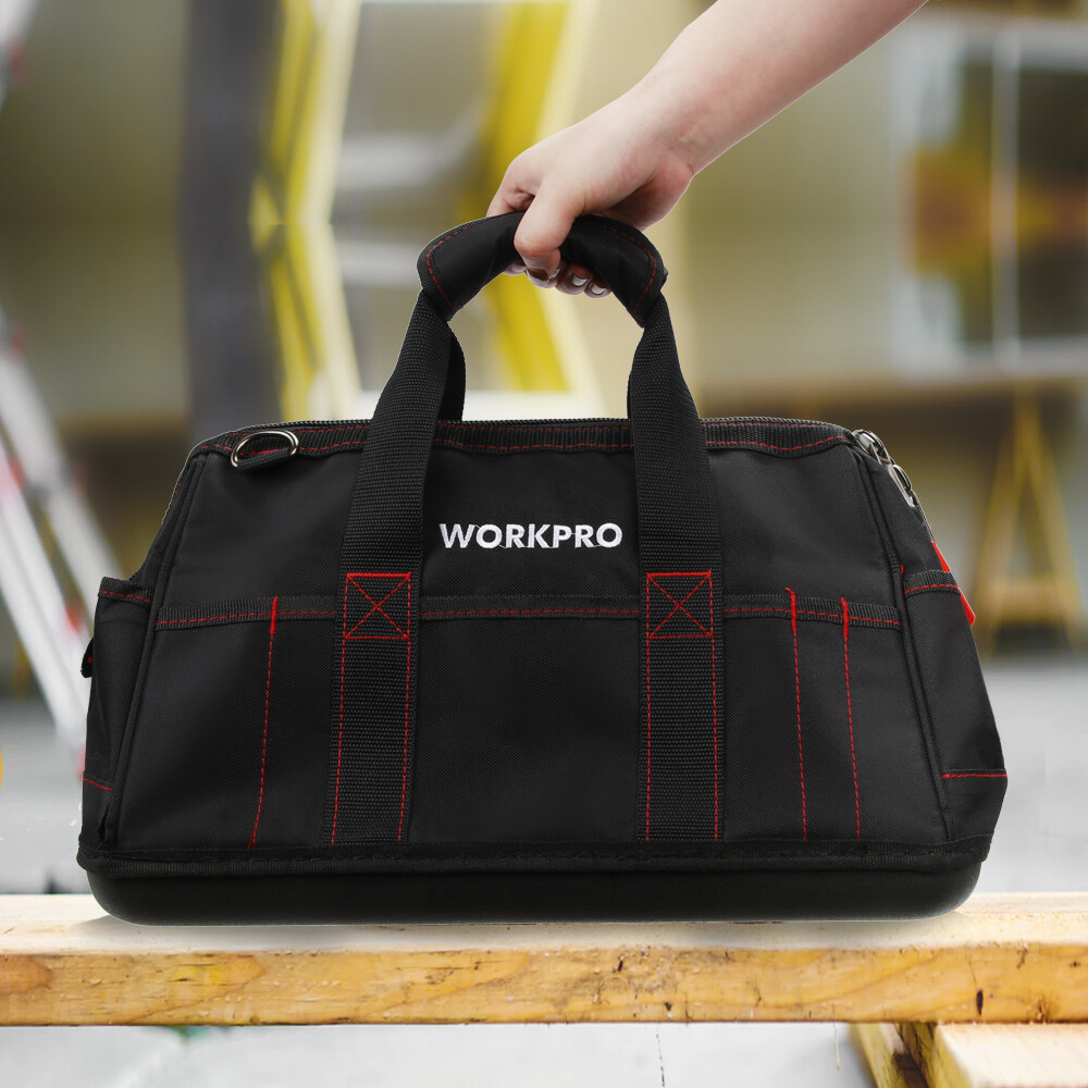 WORKPRO 16-in Close Top Wide Mouth Tool Storage Bag with Water Proof Rubber Base