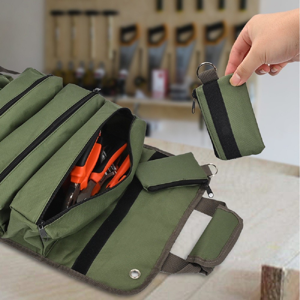 Roll Up Tool Bag Heavy Duty Tool Roll Up Bag 4 Pockets w/Detachable Tool Pouches
