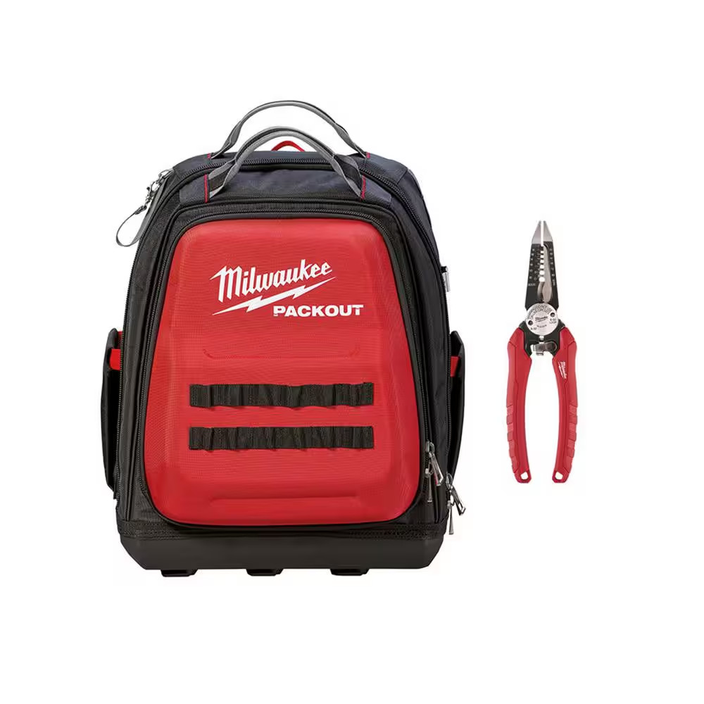 15 In. PACKOUT Backpack and Combination Electricians 6-In-1 Wire Strippers Plier