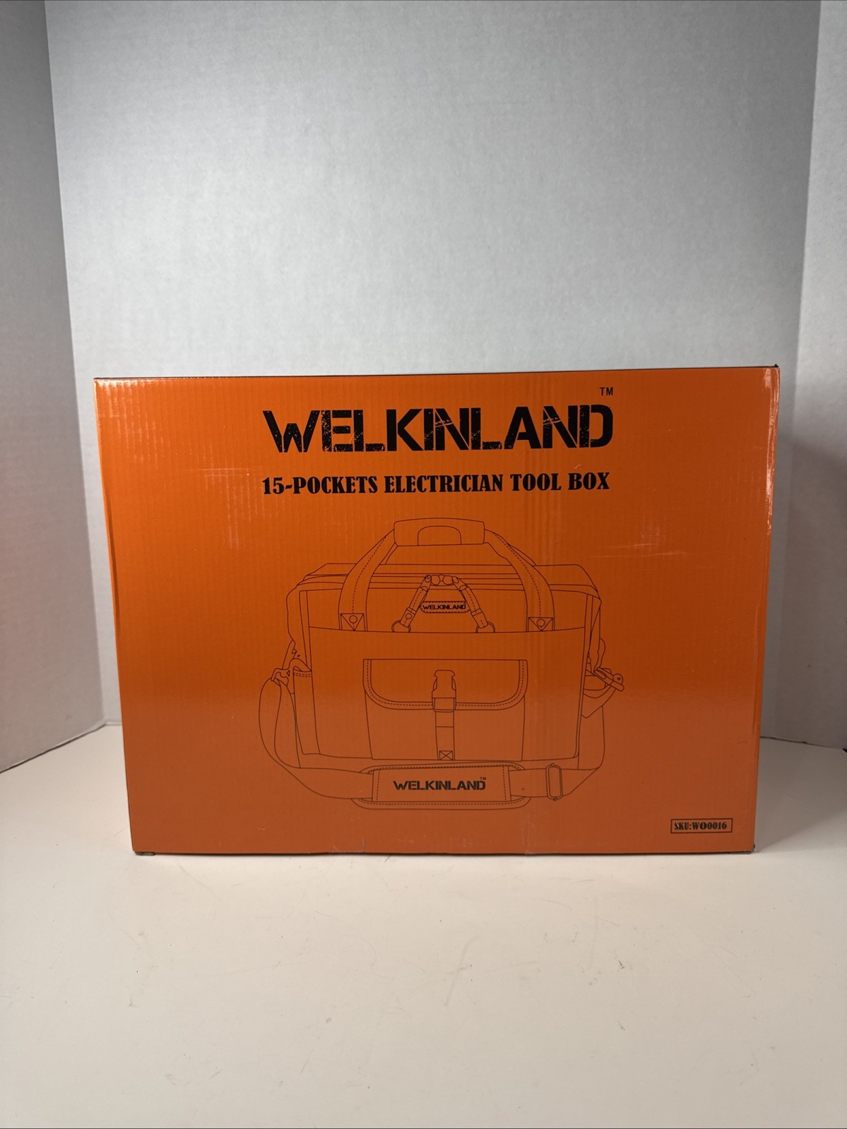 WELKINLAND 15-Pockets Electrician Tool Box Shoulder Tote Bag Large Black Orange