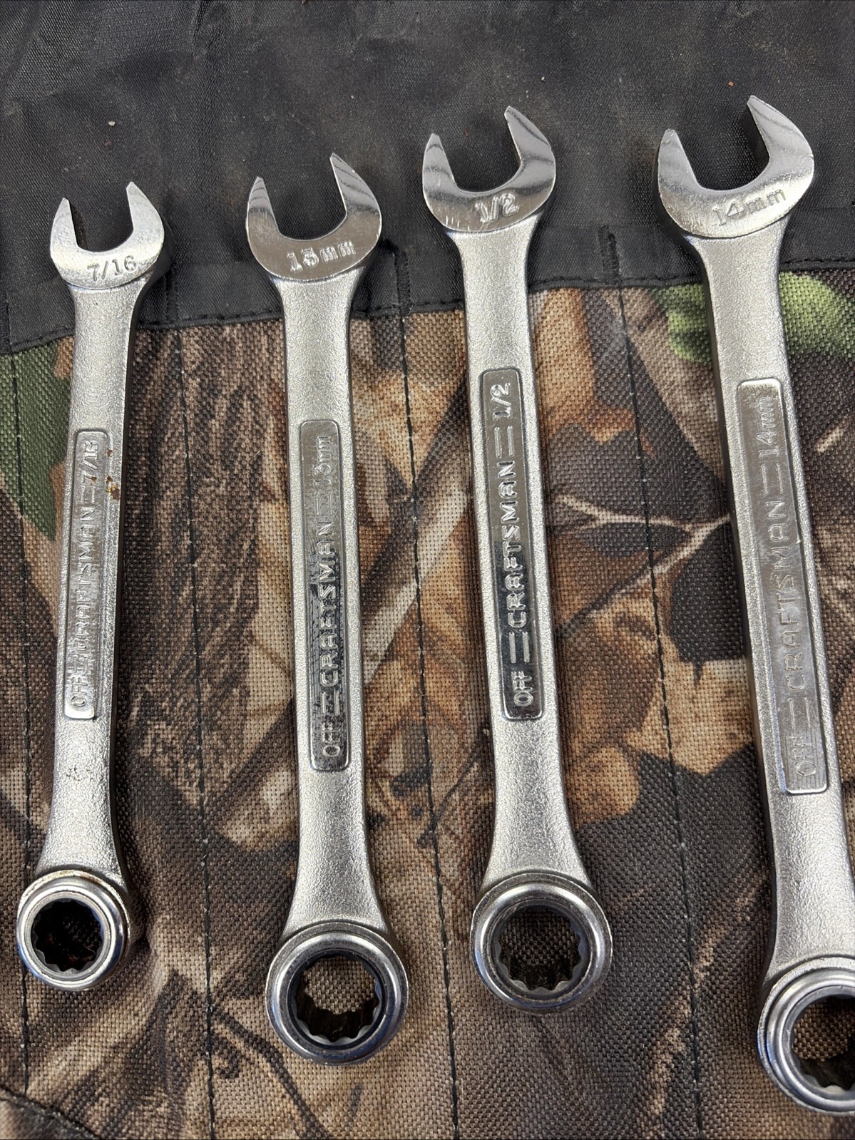 Craftsman Camouflage 14 Ratcheting Wrench USA SAE & MMM Roll-up Pouch # 40988