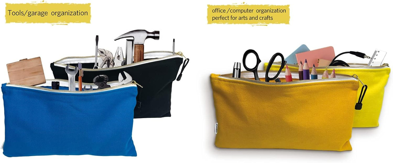 Canvas Tool Bag Zipper Pouch – 6 Pack Heavy Duty Tools Utility Pouches