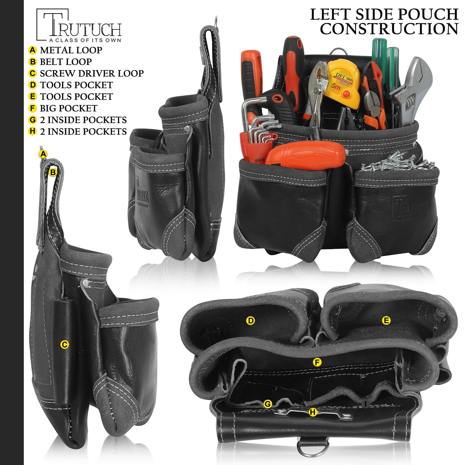 TRUTUCH Grain Leather Tool Belt | Tool Rig Set | Tool Pouch | Drywall Tool Belt