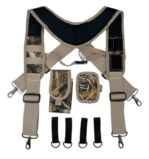 Tool Belt Suspenders for Work Belt Heavy Duty Padded with Magnetic Camouflage