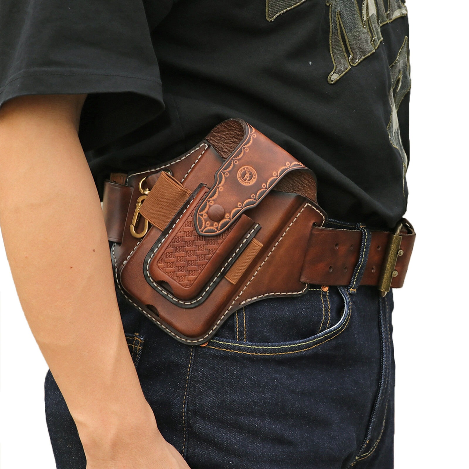 Tourbon Leather EDC Multitool Carry Sheath Belt Holster Pen Pouch Phone Case