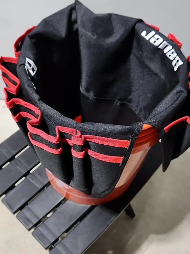 NEW Bauer Black / Red Color Tool Bucket Bag Work Tote Pockets Storage Organizer