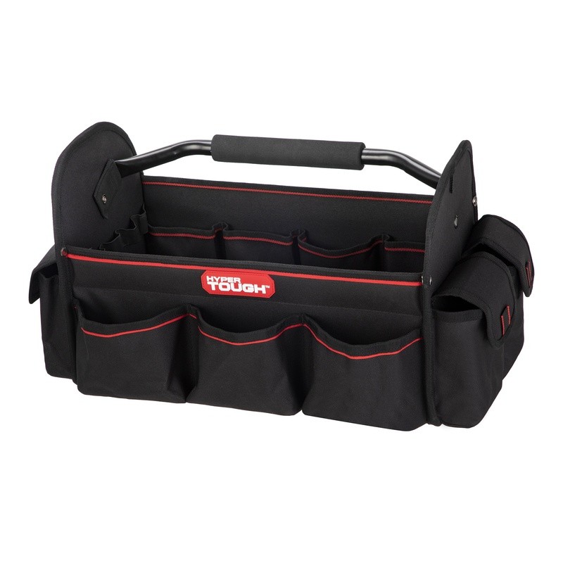 16 Inch Open Top Tool Tote Durable Organizer W/ 20 Pockets Steel Handle New