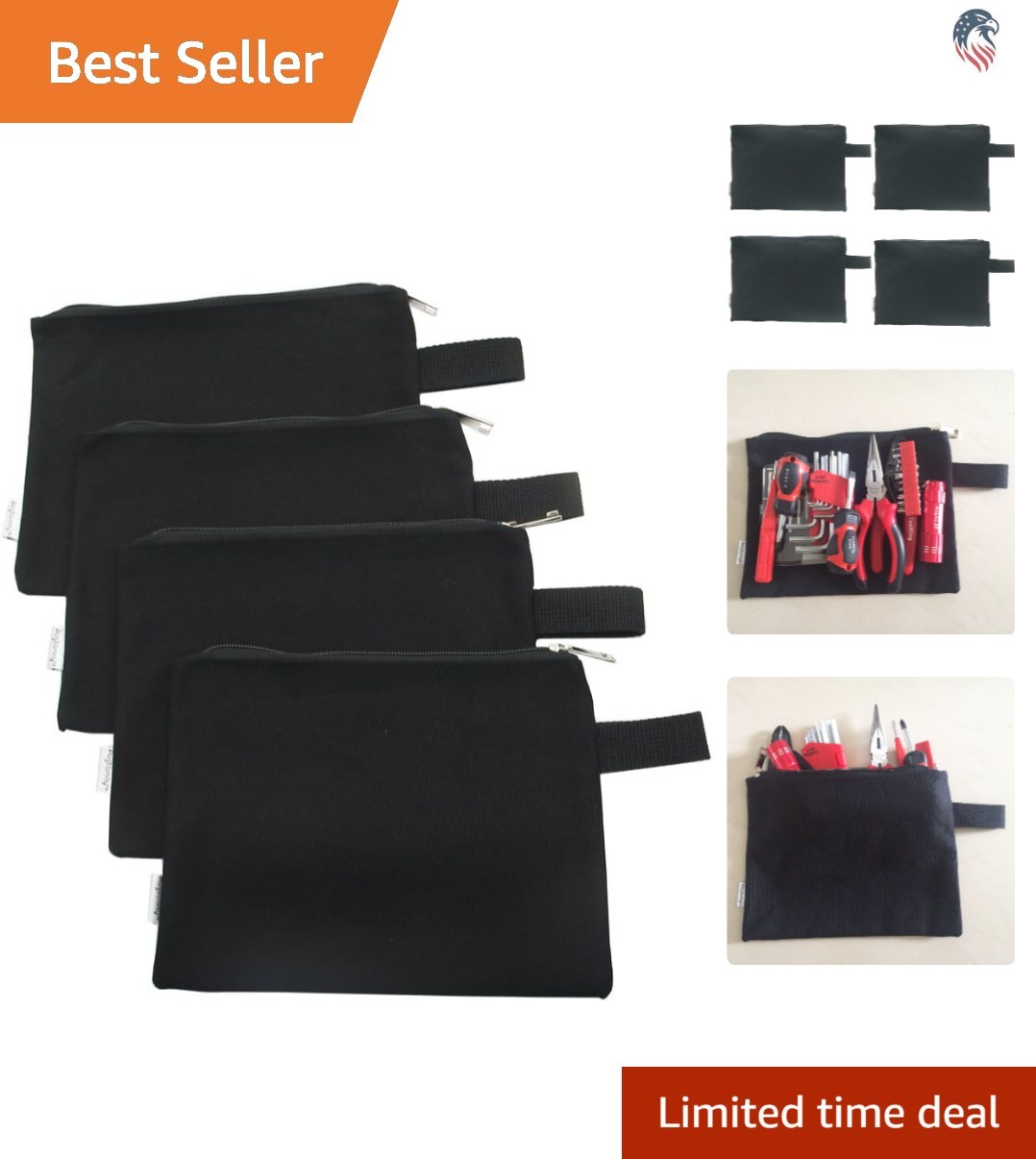 Heavy Duty Cotton Canvas Zipper Tool Storage Pouch Organizer 4 Pack