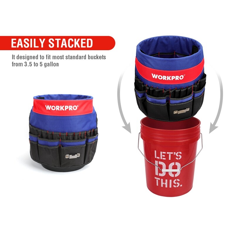 Bucket Tool Organizer Tool Storage Bag with 51 Pockets Fits 3.5-5 Gallons Bucket
