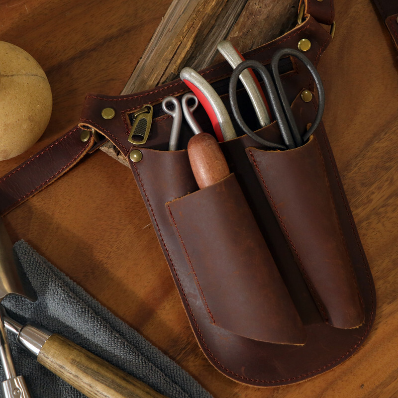 TOURBON Leather Gardening Belt Pouch Florist Organizer Waist Bag Tools Holster