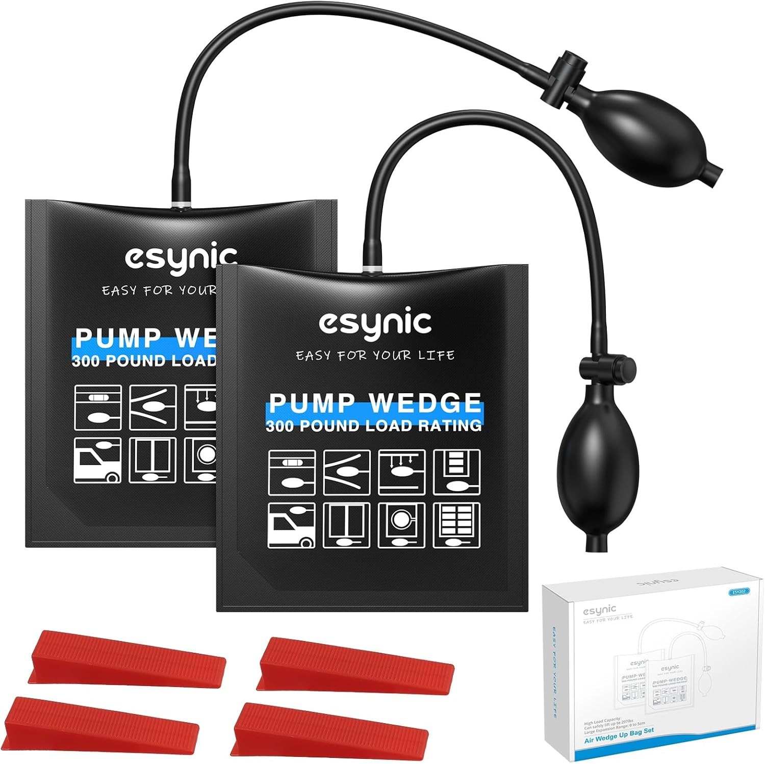 Efficient 2 Pack Air Wedge Bag Kit – 300lbs Capacity with Quick-Release Valve