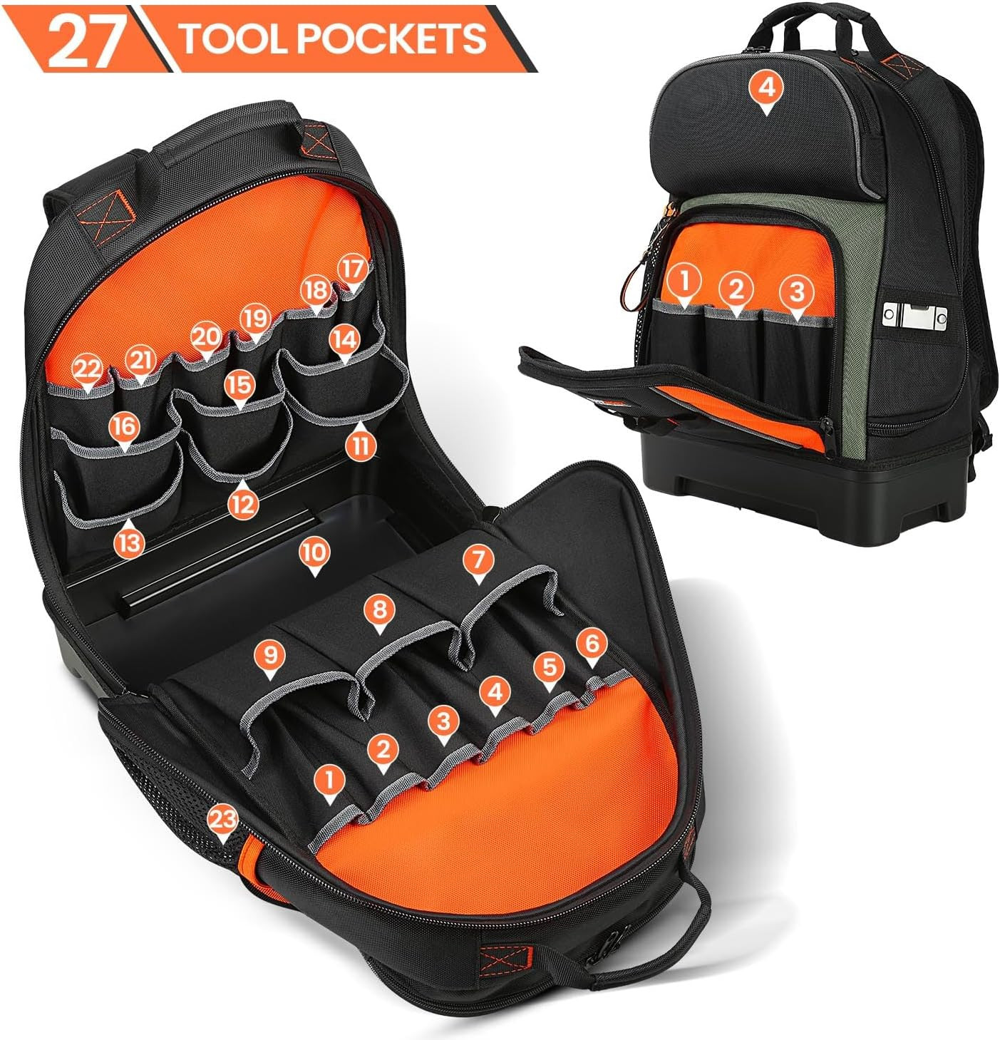 Heavy Duty Tool Bag with Multiple Compartments – Black & Orange Storage Solution