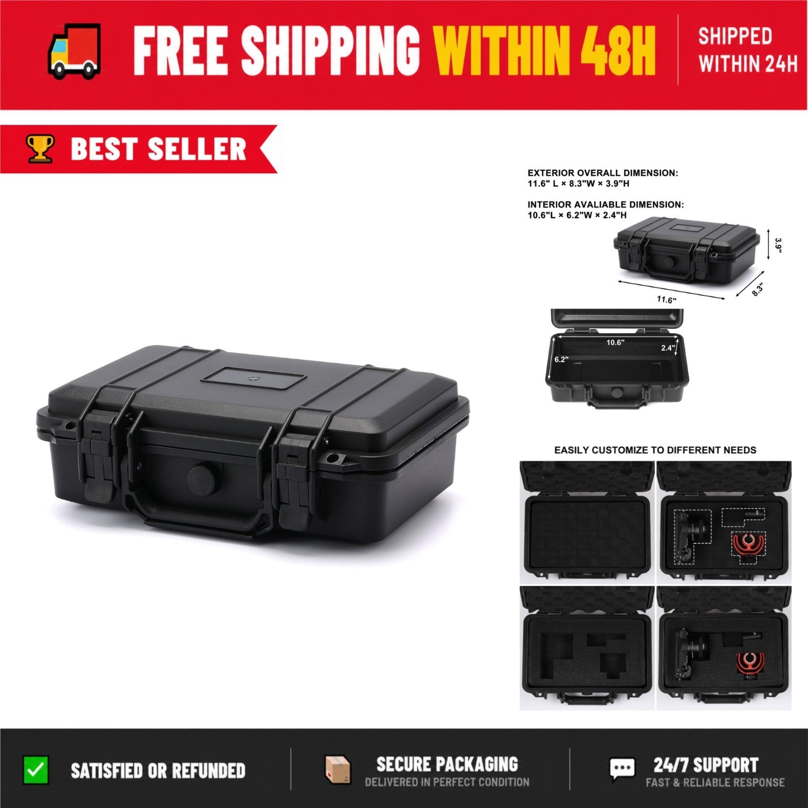 Mayouko Portable Tool Box Waterproof Shockproof Hard Case 11.6″L x 8.3″W