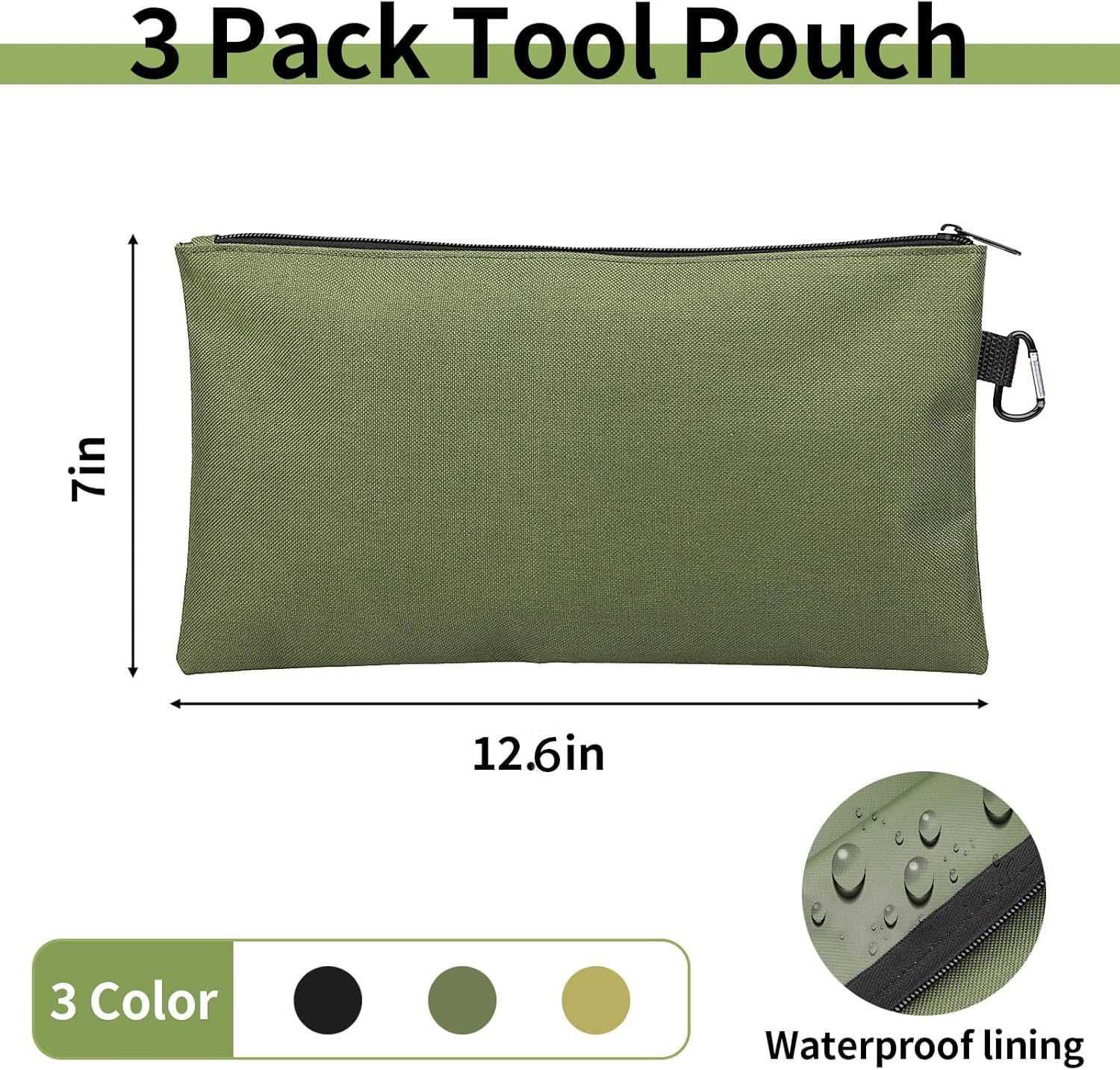 3 Pack Tool Bag Zipper Pouch, Premium Tool Pouch, Utility Multipurpose Storage O