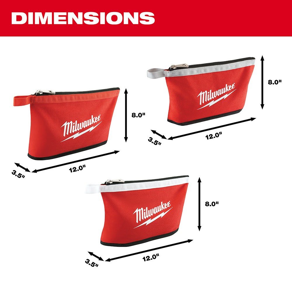 Milwaukee 48-22-8193 Canvas Colored Heavy-Duty Zippered Pouches, 3-Pack