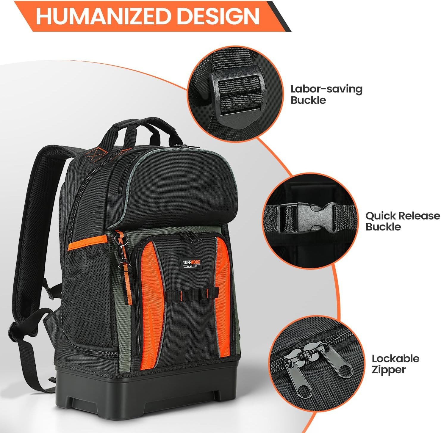 Heavy Duty Tool Bag with Multiple Compartments – Black & Orange Storage Solution