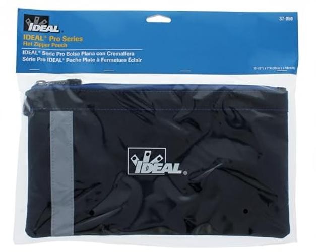 IDEAL Electrical Flat Zipper Tool Pouch, Black – Durable 12.5 X 7 Inches