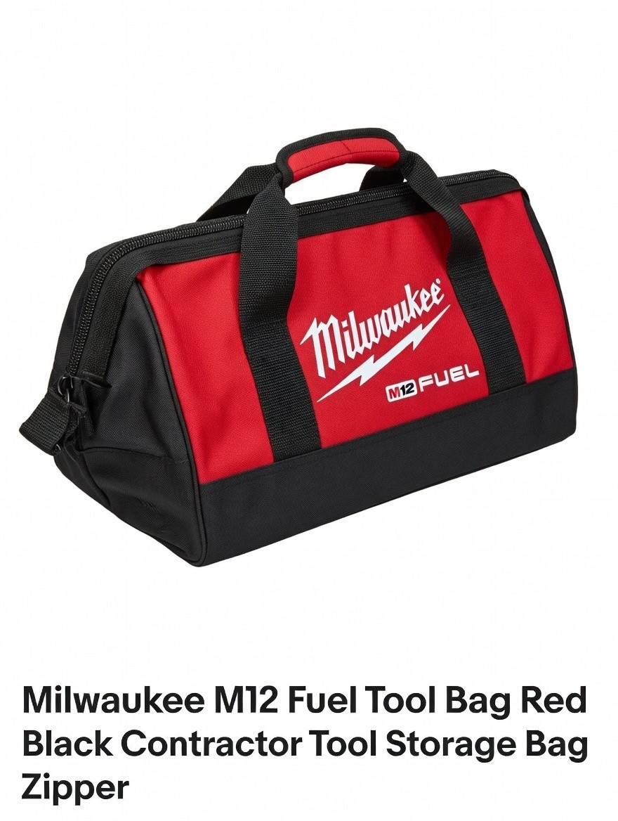Milwaukee M12 Fuel Tool Bag Red Black Contractor Tool Storage Bag Zipper
