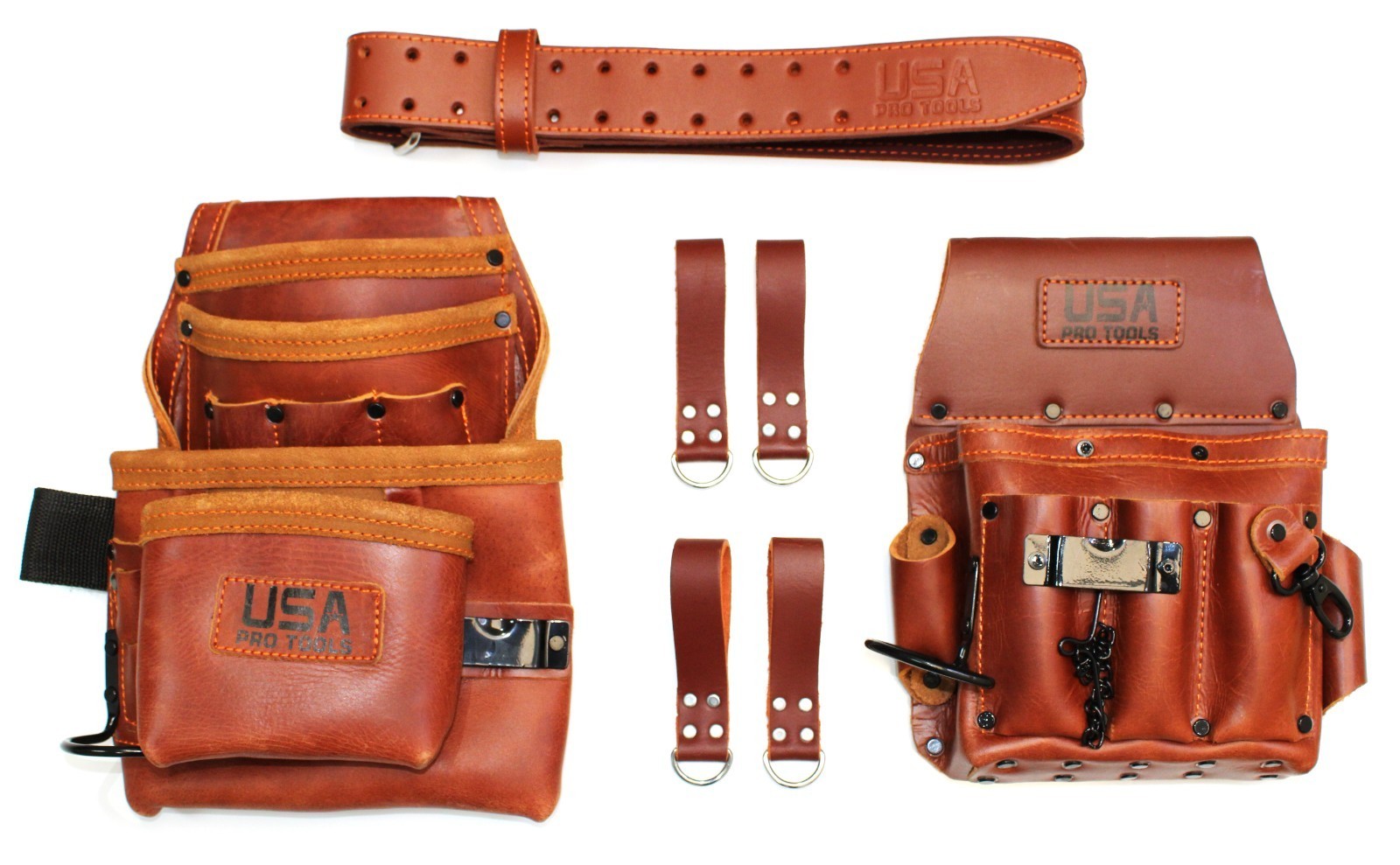Heavy Duty Grain Leather Tool Pouch Set Carpenter Electrician Belt & Hooks