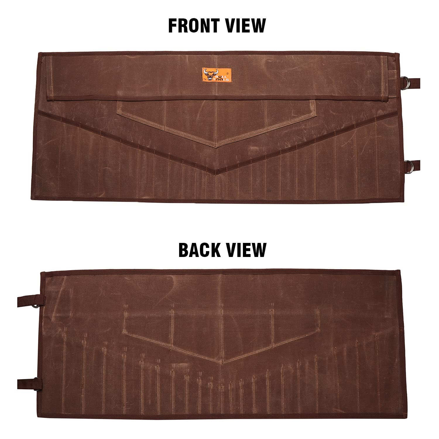 BULL TOOLS 26 Pocket Wrench Organizer Roll-Up Waxed Canvas, Cinnamon Brown