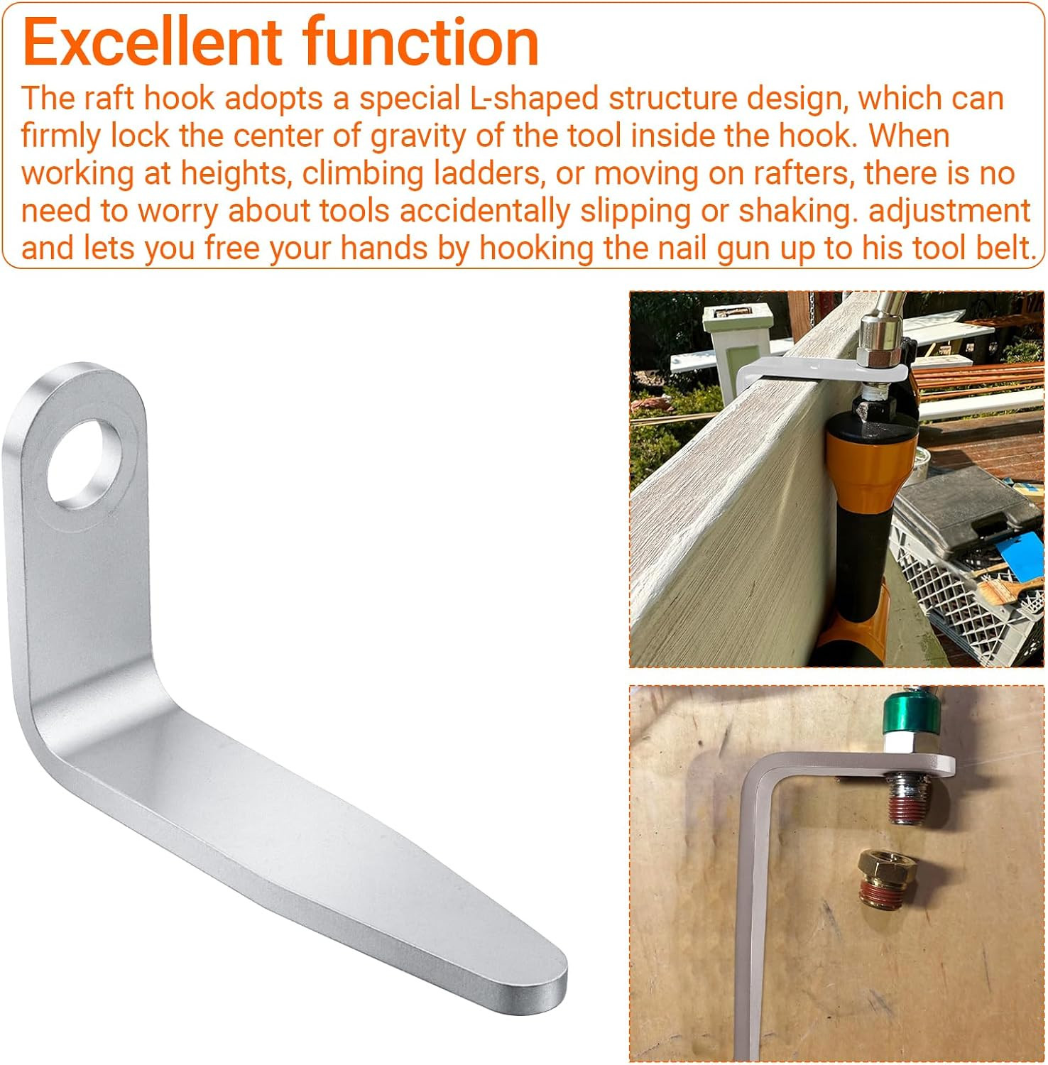 Pneumatic Tool L Shaped Rafter Hook,1/4-Inch Aluminum Nail Gun Belt Hooks Tool
