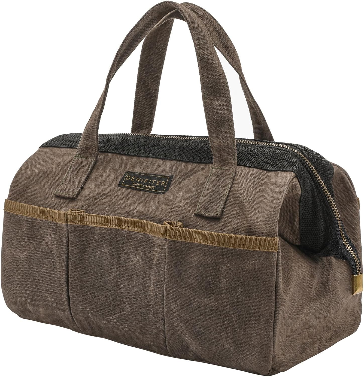 Tool Bag, 13-inch Heavy Duty 16oz Waxed Canvas Wide Mouth Water-Resistant Too