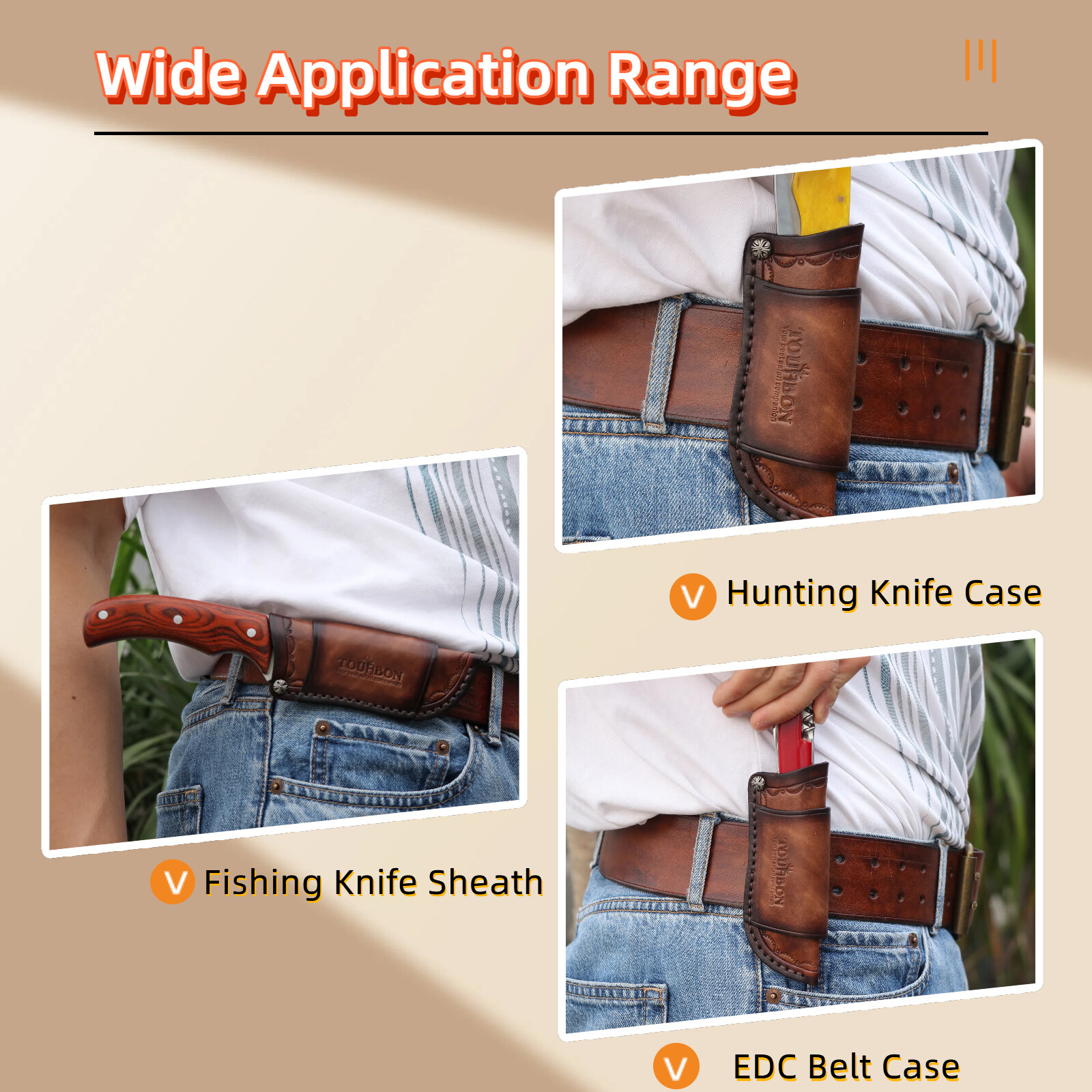 Leather Knife Sheath for Fixed Blade Knives – Belt-Mounted Storage Pocket Case