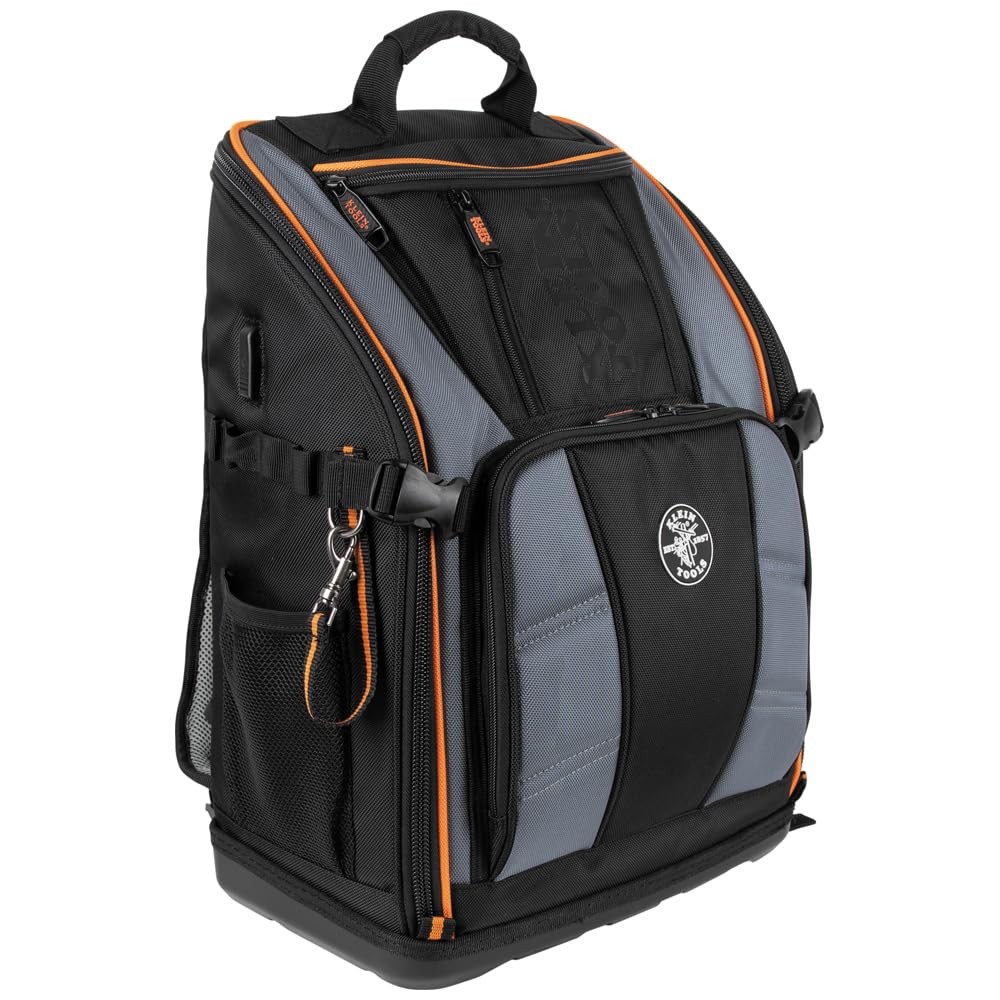 Klein Tools 62482 Tool Backpack, 27-Pocket Black/Gray/Orange