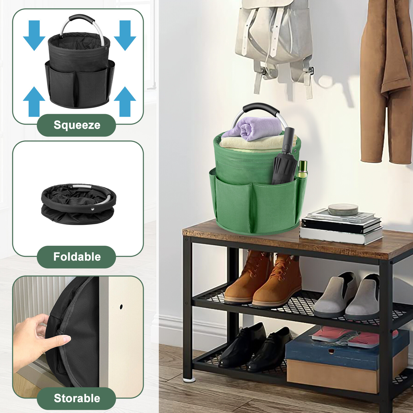 Portable Garden Tool Organizer Bag – Foldable Storage Basket for Car Wash Picnic