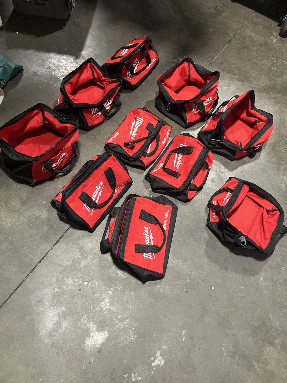 New Milwaukee FUEL M12 13″ Heavy Duty Contractors Tool Bag Lot (10 Total)