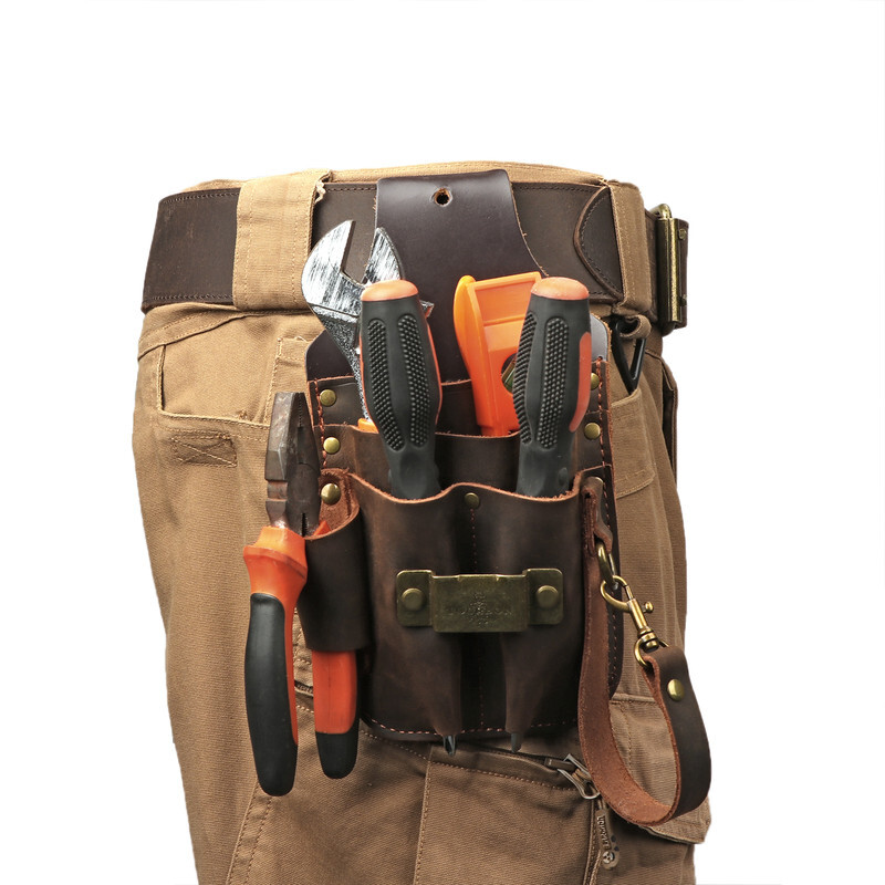 TOURBON Leather Workshop Heavy Duty Tools Belt Holster Utility Electrician Pouch