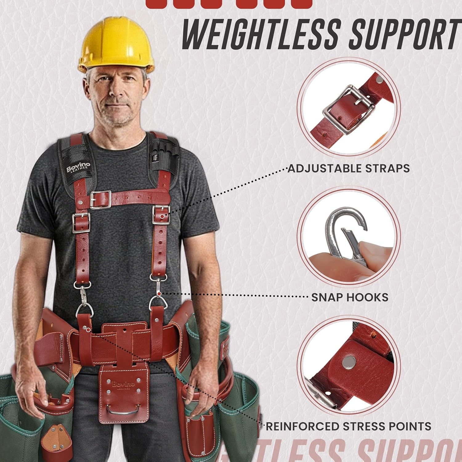 Professional Leather Tool Belt Suspenders with Padded Support – Unisex Large