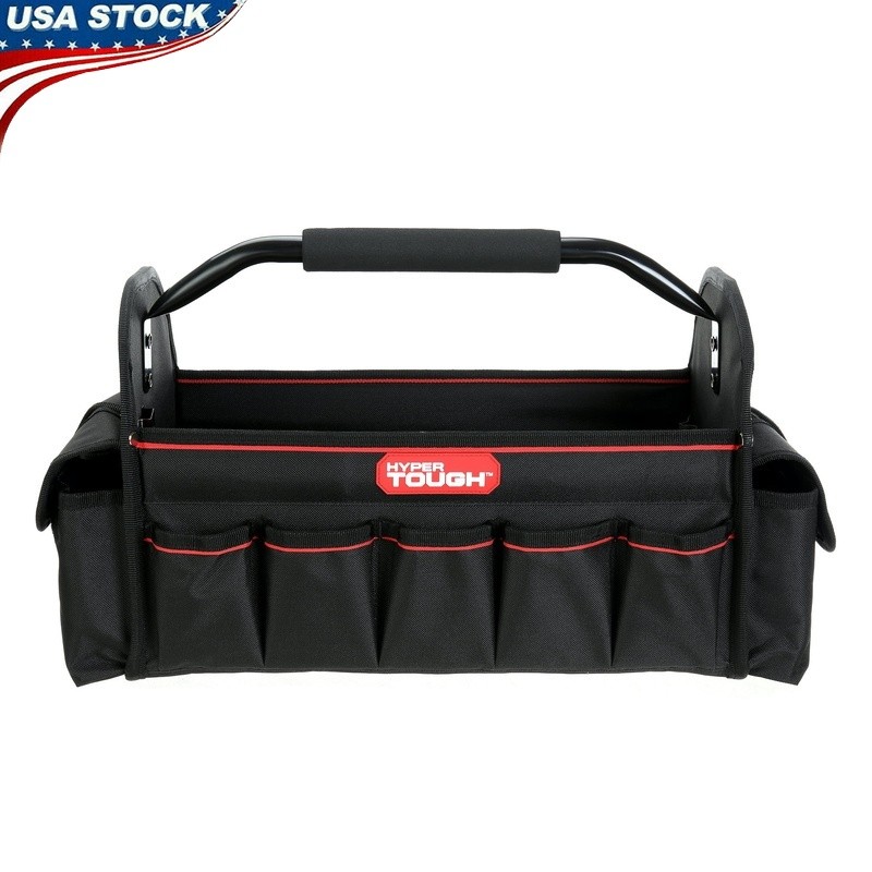 16 Inch Open Top Tool Tote Durable Organizer W/ 20 Pockets Steel Handle New