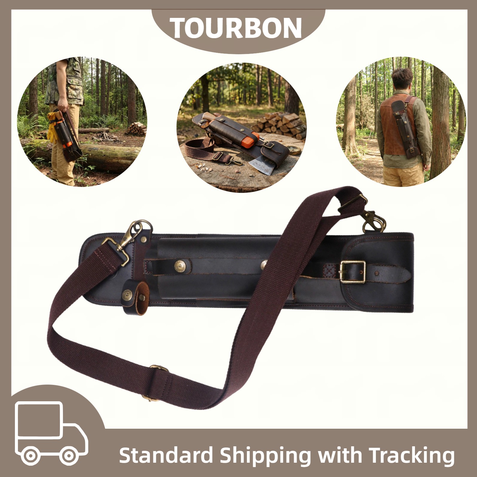 Tourbon Leather Logger Tool Bag Axe Felling Wedges Carry Pouch Flat File Holder
