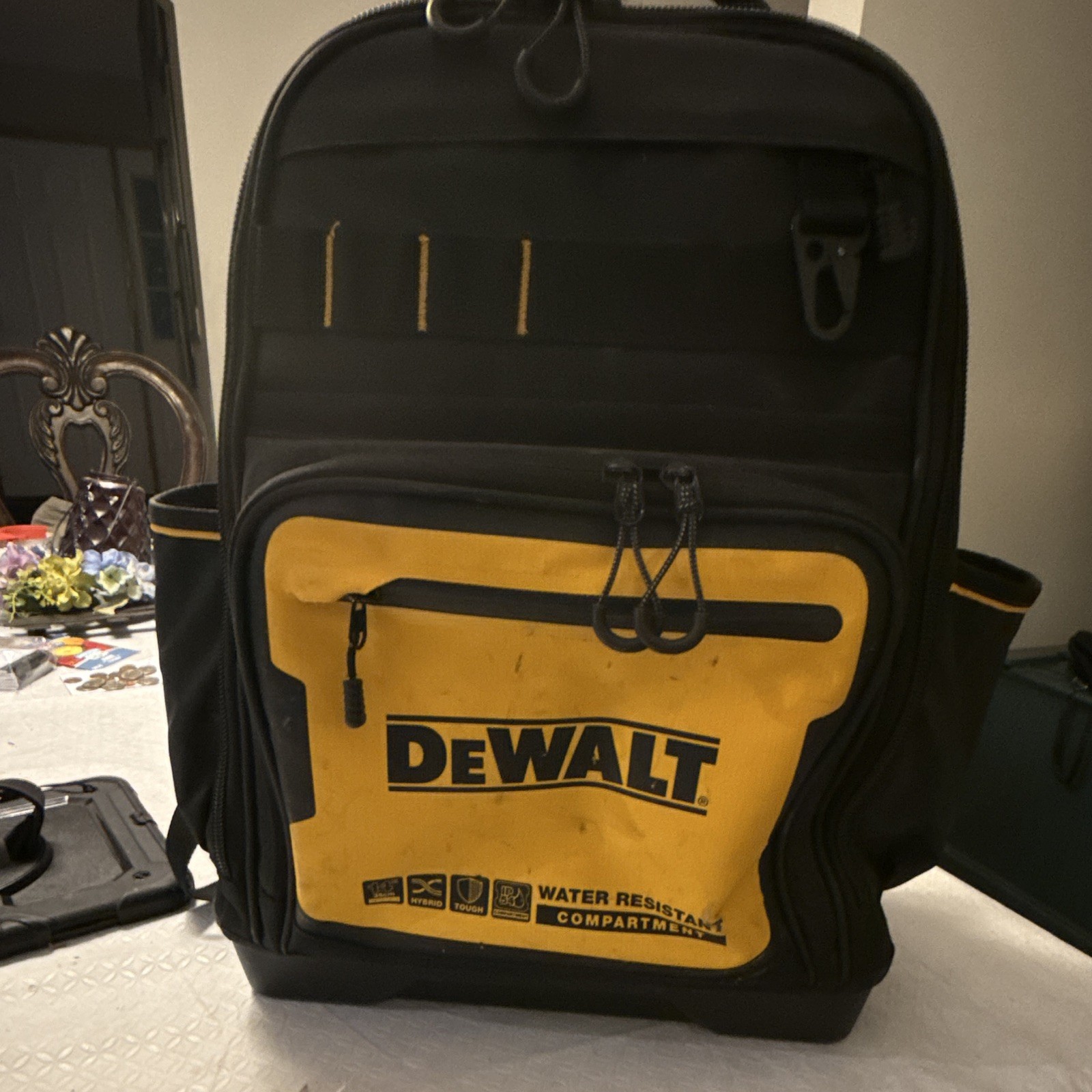 DEWALT Tool Backpack Black/Yellow Fabric Water Resistant Padded Straps