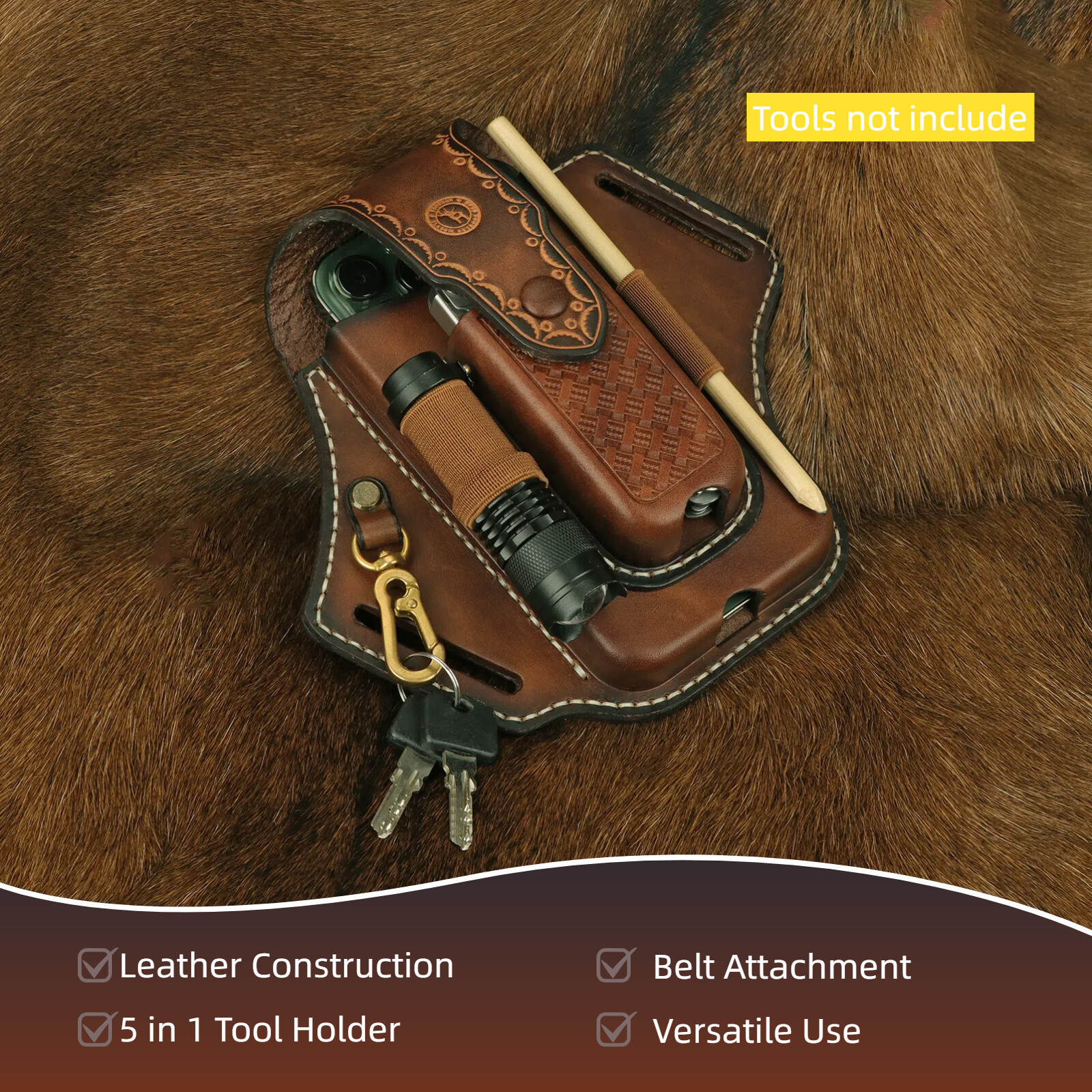 Tourbon Leather EDC Multitool Carry Sheath Belt Holster Pen Pouch Phone Case