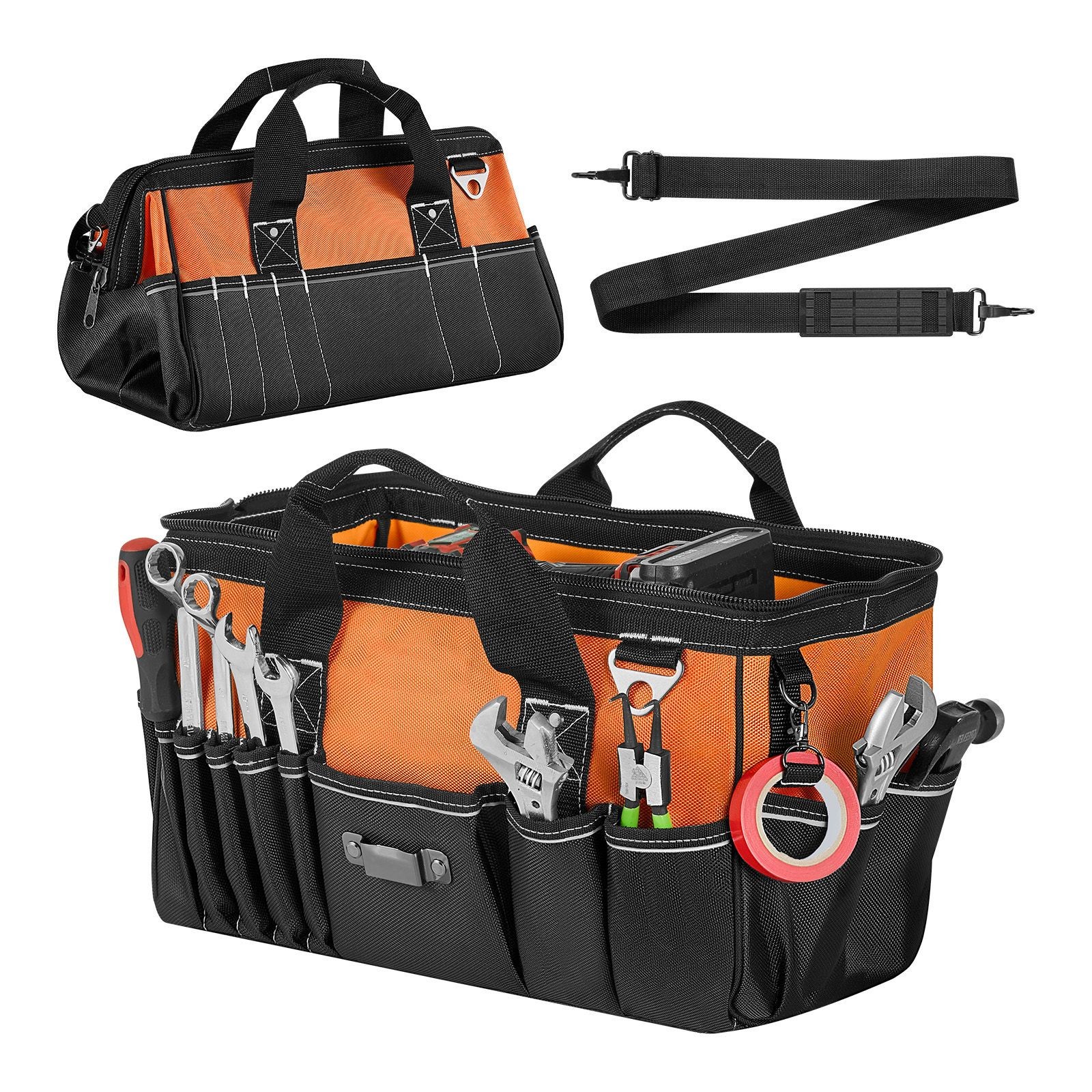 33 Pocket Tool Bag 15.7in 1680D Polyester Organizer with Power Tool Compartment