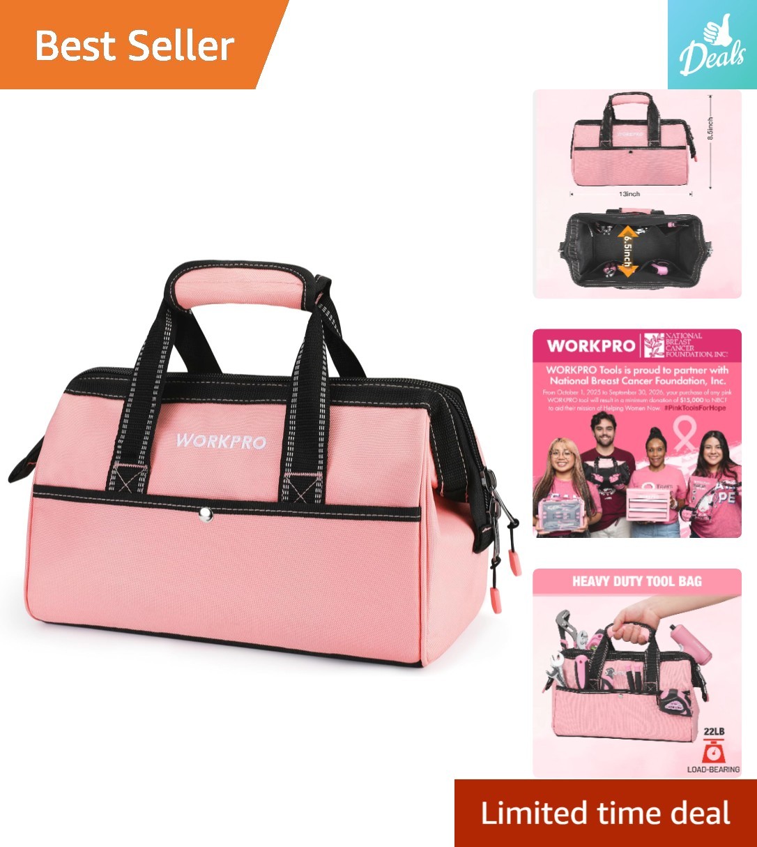 Stylish 13-Inch Pink Tool Bag with Padded Handle – Ultimate Storage Solution