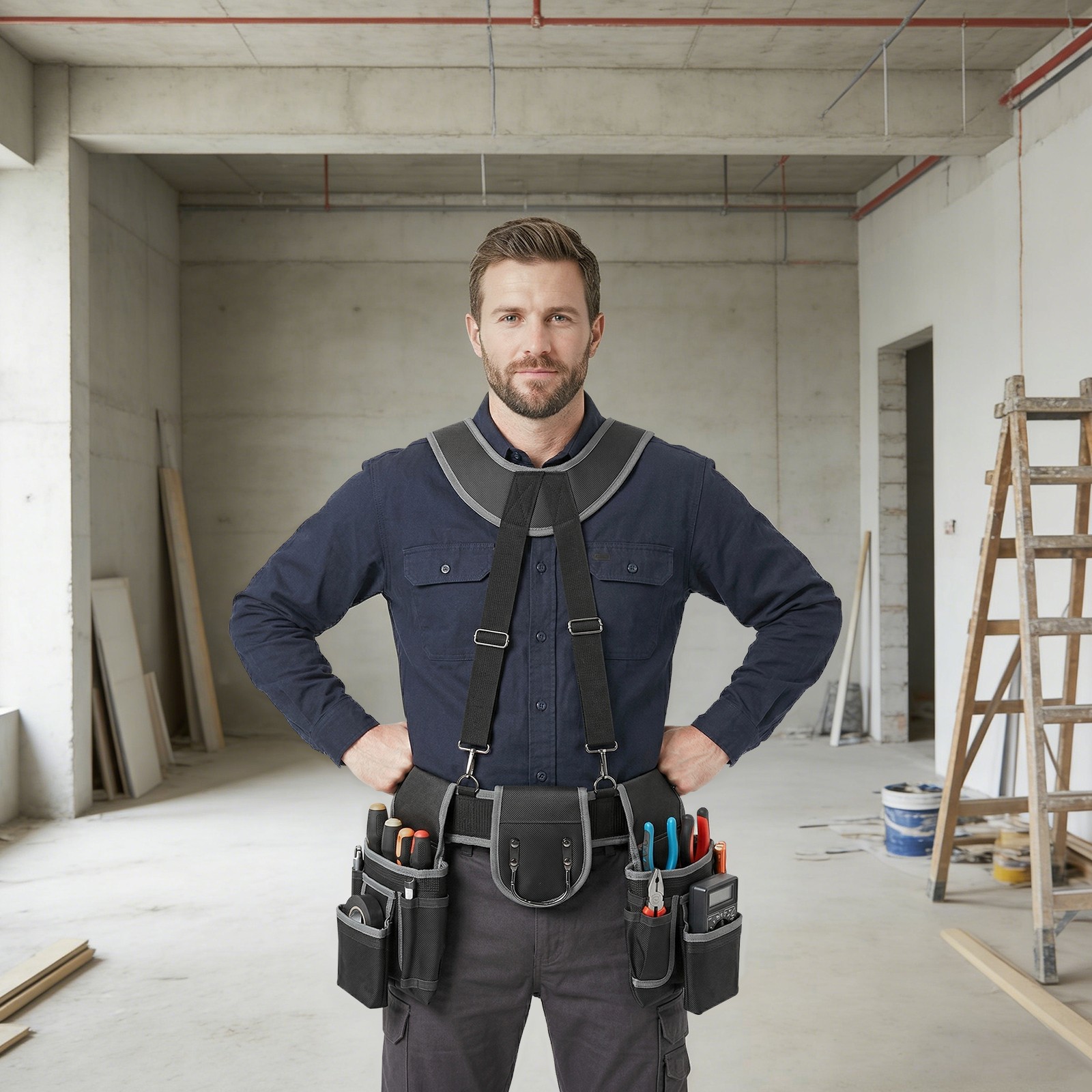 Multifunctional Electrician Tool Bag,Heavy Duty Tool Bag w/Suspenders,Tool Belt