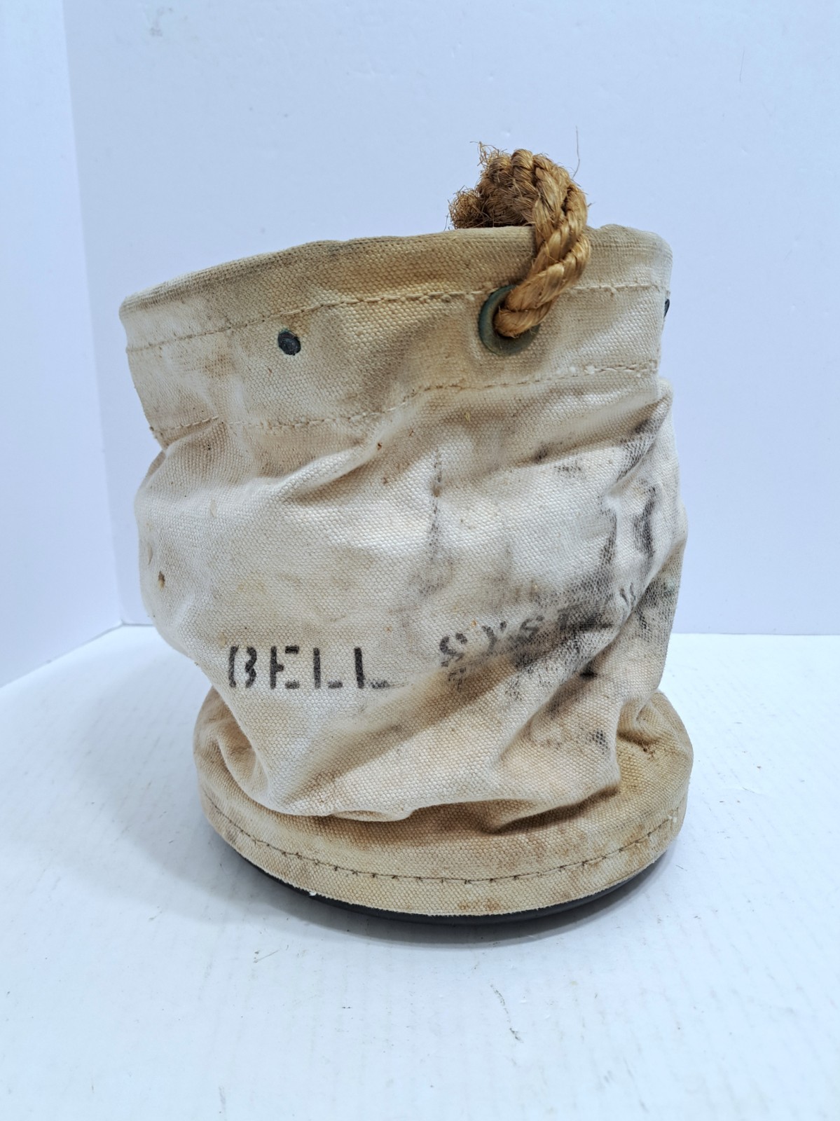 Bell Systems Lineman Canvas Tool Bucket Bag Strap Hook Plastic Bottom Vintage