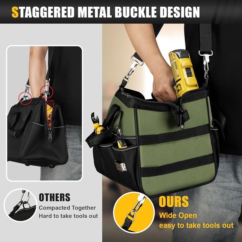 Large Tool Bag 16 Pockets Adjustable Strap Water Resistant Molle Attachment New