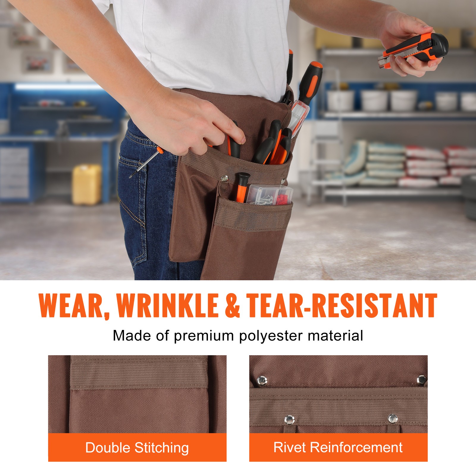 VEVOR Tool Belt Carpenter Construction Tool Pouch 13 Pockets 29″-54″ Waist Size
