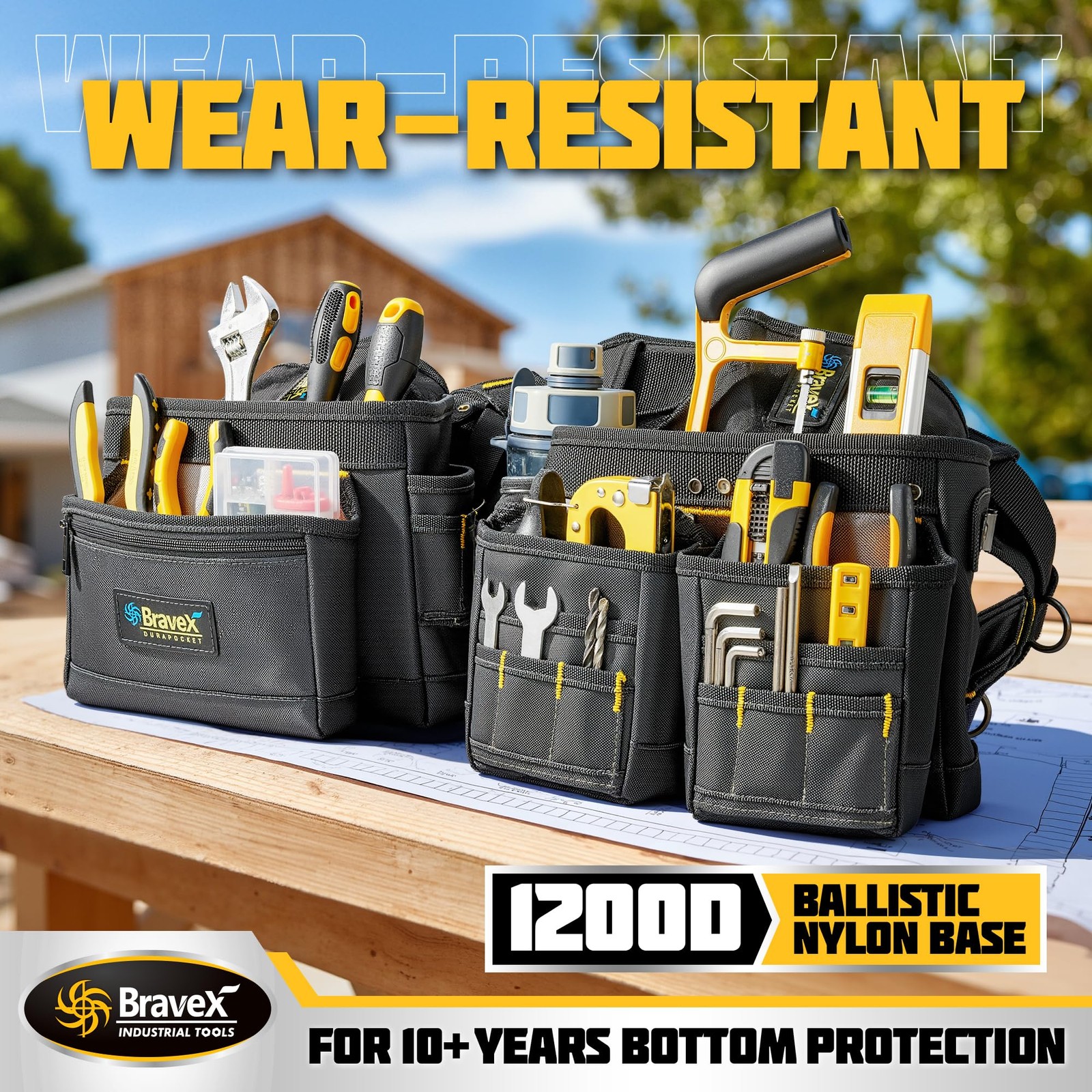 Bravex Tool Belt Suspenders, Tool Vest Ultra 20 Bags H-Style Toolbelt 5 Combo…