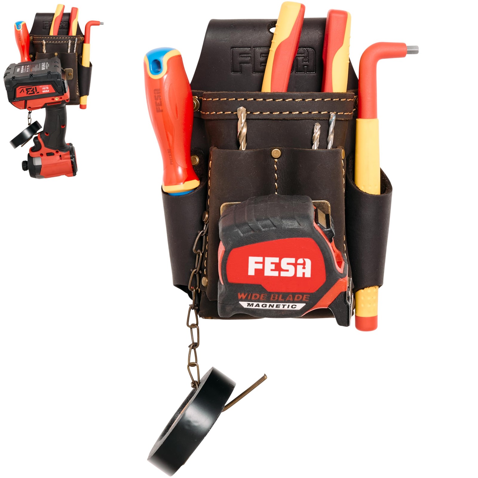 Small Electrician Tool Pouch Leather 7in1 Tape Measure Drill Clip Belt