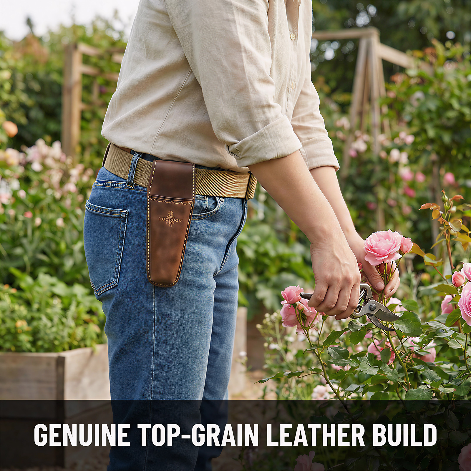 TOURBON Leather Plier Sheath Garden Tool Holder Shears Pruner Pouch Clip on Belt
