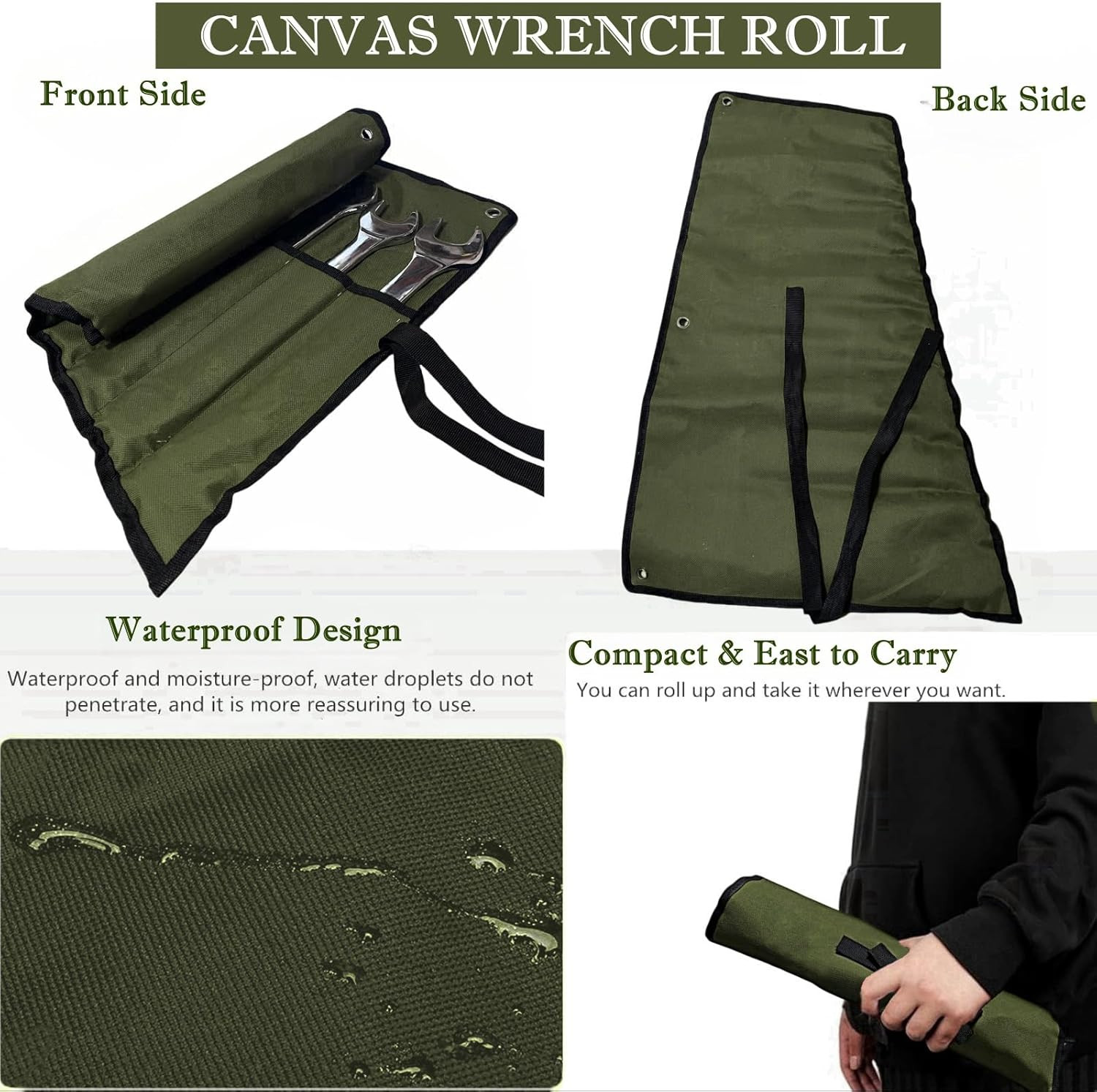 16 Pockets Wrench Roll up Pouch, Wrench Roll Organizer and Tool Storage, Rolled